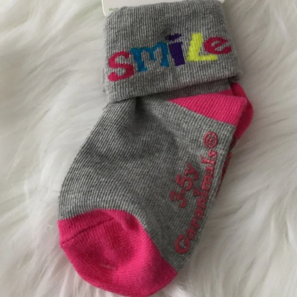 Garanimals Girls Smile Socks Gray & Pink | Size 3–5 Years | New